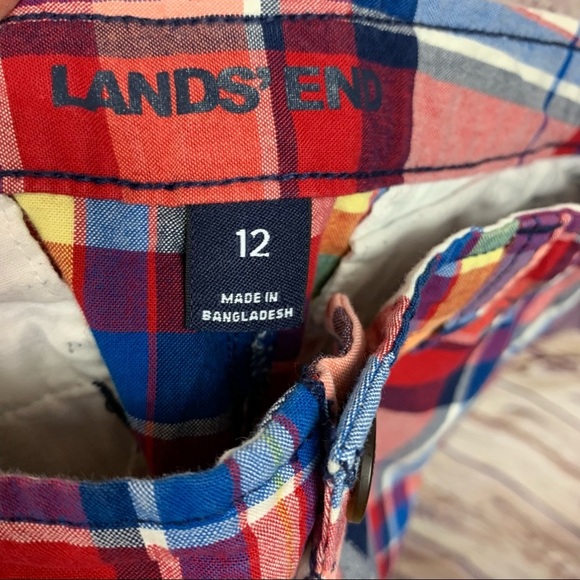 Lands End Red Check Cotton Chino Shorts - Picture 9 of 9